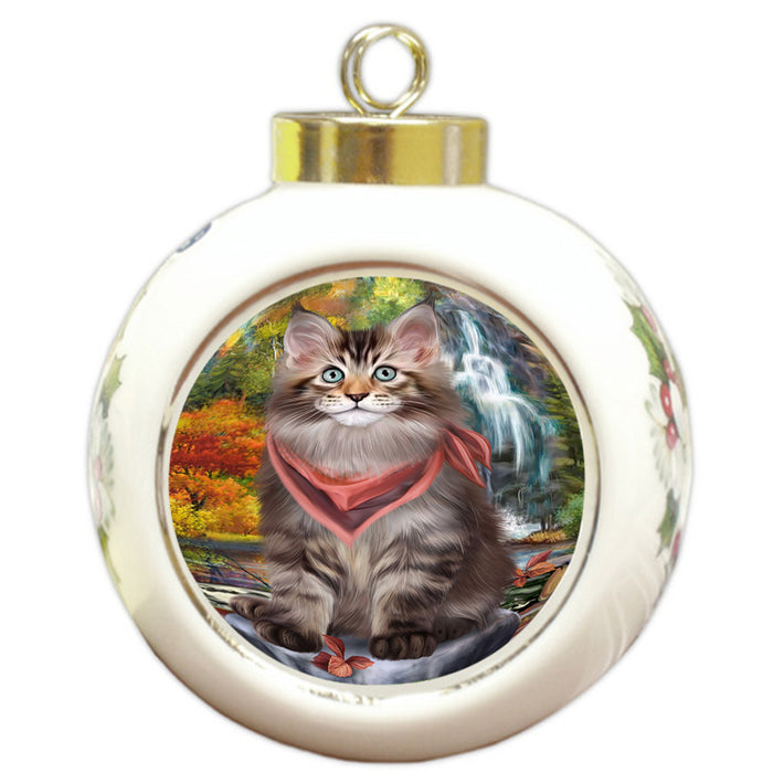 Scenic Waterfall Maine Coon Cat Round Ball Christmas Ornament RBPOR51917