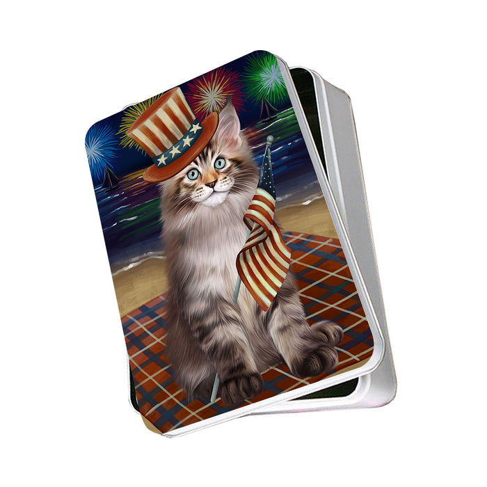 4th of July Independence Day Firework Maine Coon Cat Photo Storage Tin PITN52450