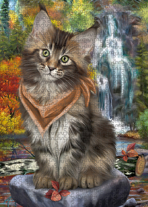 Scenic Waterfall Maine Coon Cat Puzzle with Photo Tin PUZL59841