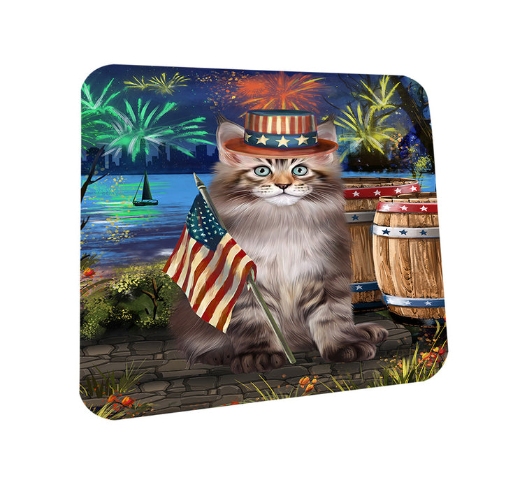 4th of July Independence Day Firework Maine Coon Cat Coasters Set of 4 CST54014