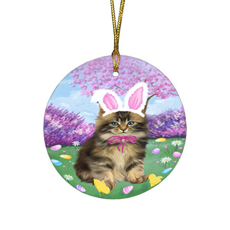 Easter Holiday Maine Coon Cat Round Flat Christmas Ornament RFPOR57321