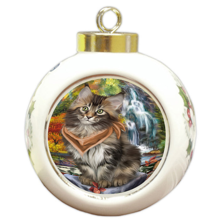 Scenic Waterfall Maine Coon Cat Round Ball Christmas Ornament RBPOR51918