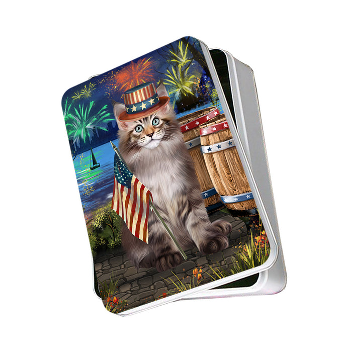 4th of July Independence Day Firework Maine Coon Cat Photo Storage Tin PITN53999