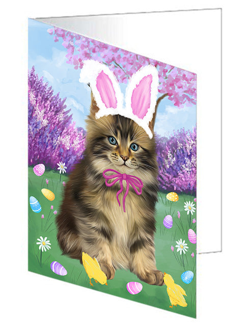 Easter Holiday Maine Coon Cat Handmade Artwork Assorted Pets Greeting Cards and Note Cards with Envelopes for All Occasions and Holiday Seasons GCD76274