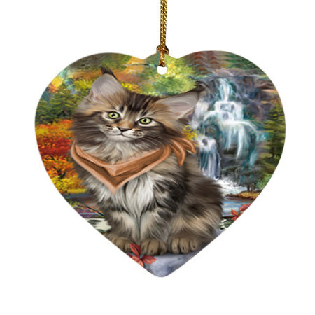 Scenic Waterfall Maine Coon Cat Heart Christmas Ornament HPOR51918