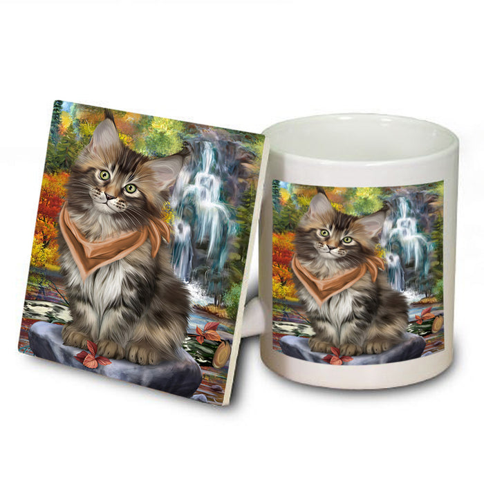 Scenic Waterfall Maine Coon Cat Mug and Coaster Set MUC51910