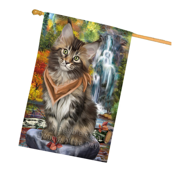 Scenic Waterfall Maine Coon Cat House Flag FLG52051