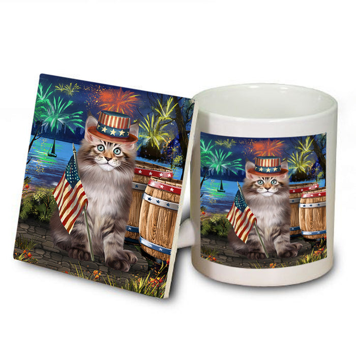 4th of July Independence Day Firework Maine Coon Cat Mug and Coaster Set MUC54048