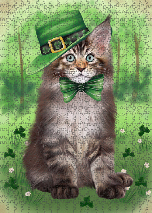 St. Patricks Day Irish Portrait Maine Coon Cat Portrait Jigsaw Puzzle for Adults Animal Interlocking Puzzle Game Unique Gift for Dog Lover's with Metal Tin Box PZL067