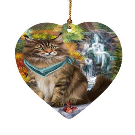 Scenic Waterfall Maine Coon Cat Heart Christmas Ornament HPOR51919