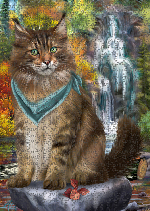 Scenic Waterfall Maine Coon Cat Puzzle with Photo Tin PUZL59844