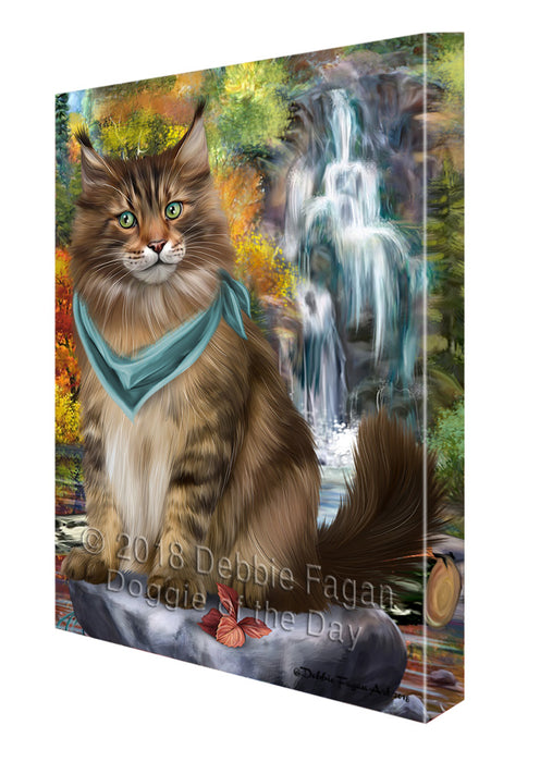 Scenic Waterfall Maine Coon Cat Canvas Print Wall Art Décor CVS84536