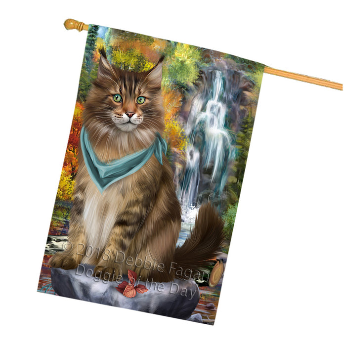 Scenic Waterfall Maine Coon Cat House Flag FLG52052