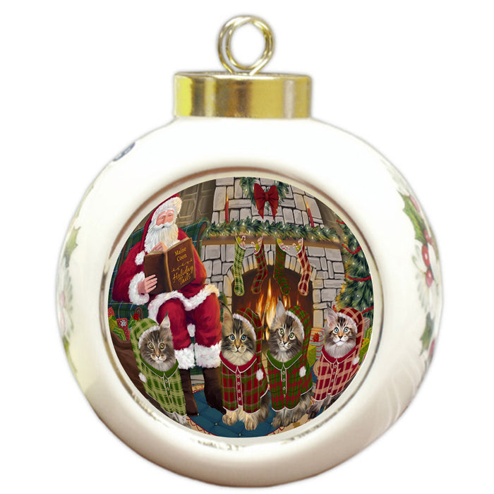 Christmas Cozy Holiday Tails Maine Coon Cats Round Ball Christmas Ornament RBPOR55492