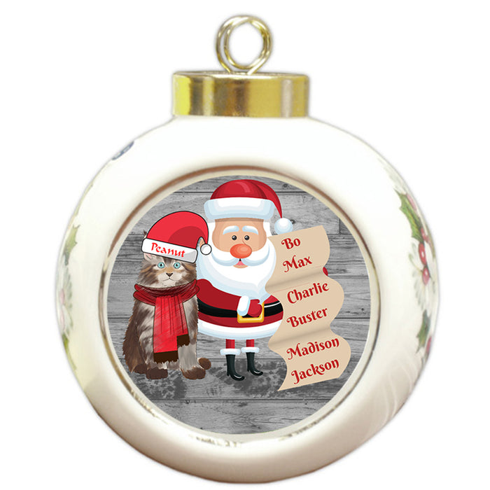Custom Personalized Santa with Maine Coon Cat Christmas Round Ball Ornament