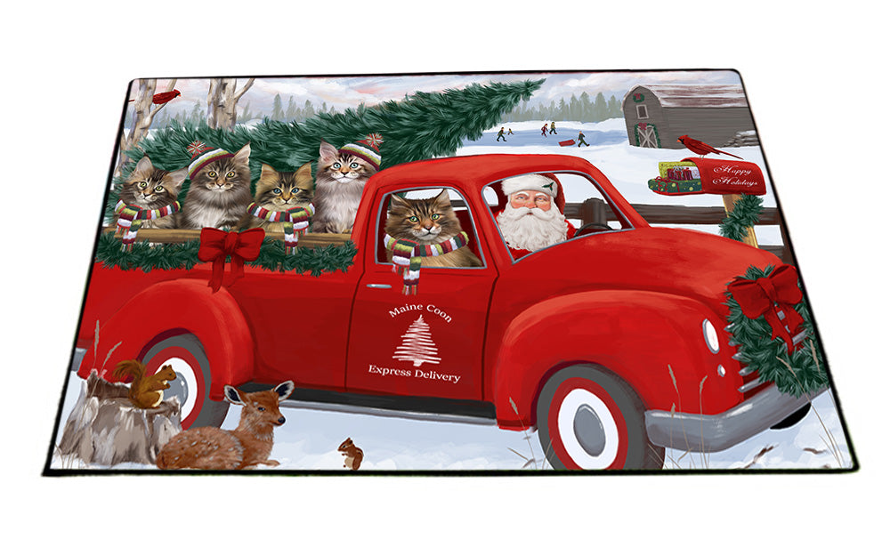 Christmas Santa Express Delivery Maine Coon Cats Family Floormat FLMS52431