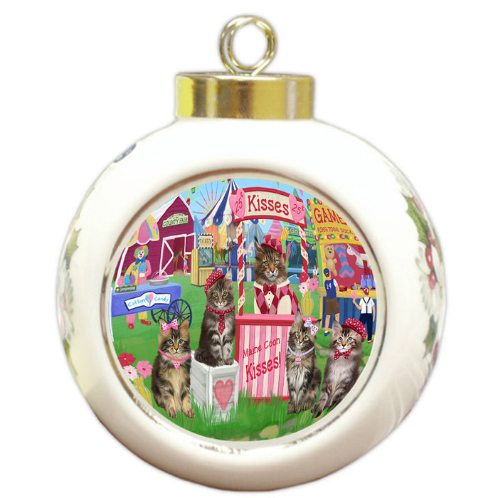 Carnival Kissing Booth Maine Coon Cats Round Ball Christmas Ornament RBPOR56262