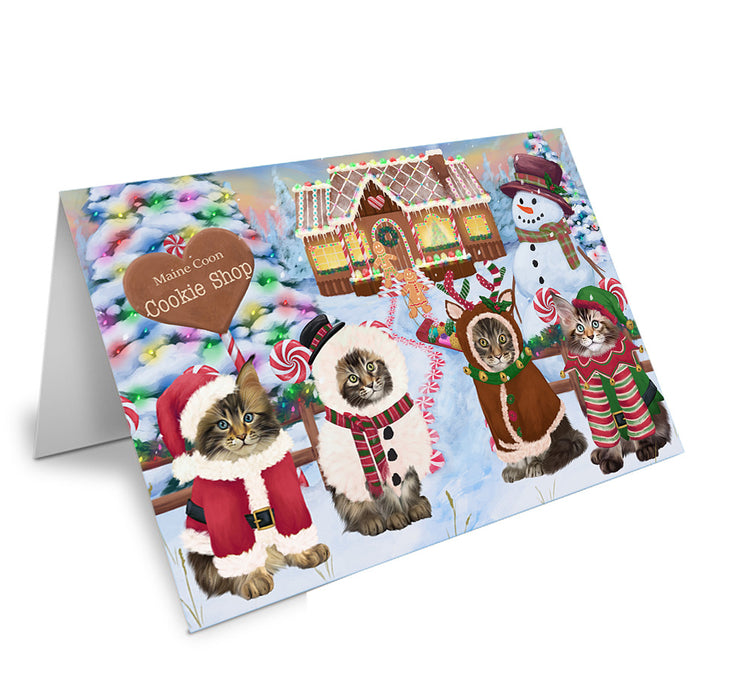 Holiday Gingerbread Cookie Shop Maine Coons Handmade Artwork Assorted Pets Greeting Cards and Note Cards with Envelopes for All Occasions and Holiday Seasons GCD74021