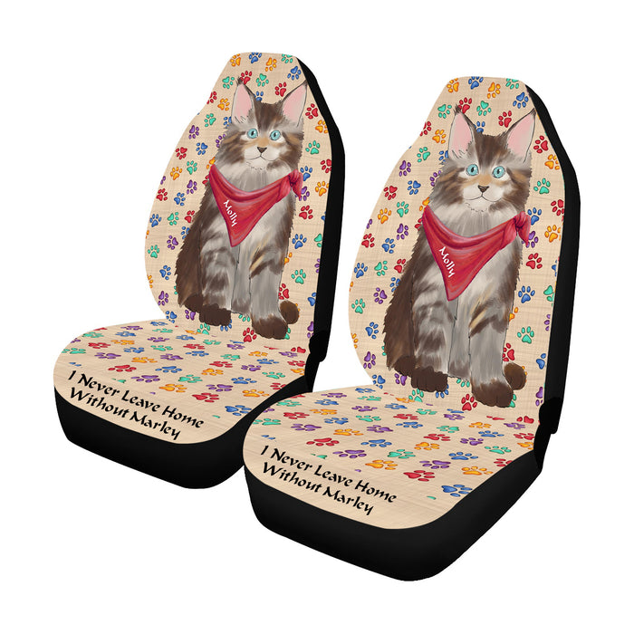 Personalized I Never Leave Home Paw Print Maine Coon Cats Pet Front Car Seat Cover (Set of 2)