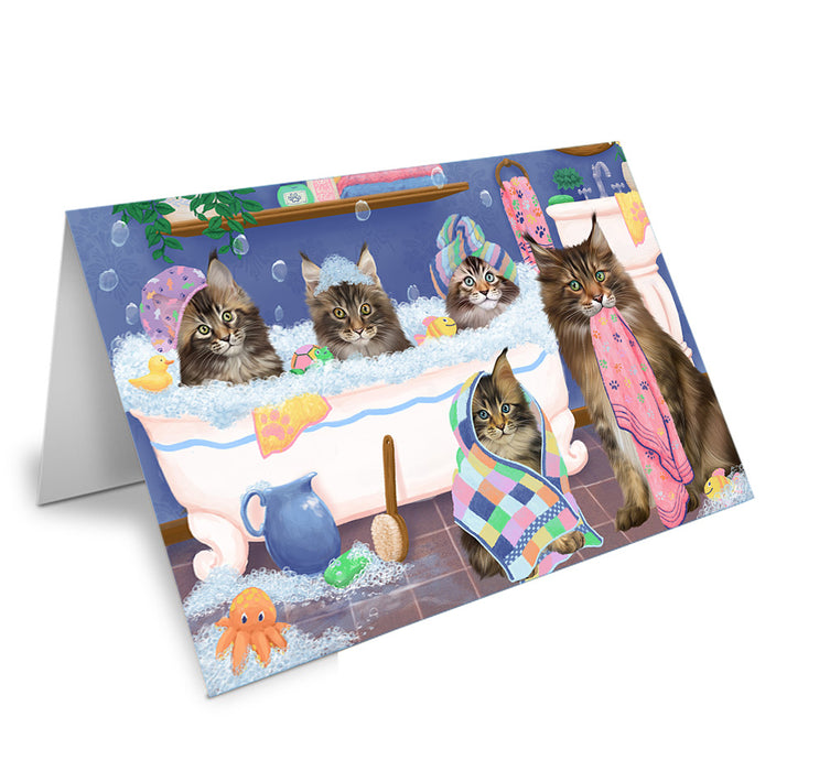 Rub A Dub Dogs In A Tub Maine Coons Cat Handmade Artwork Assorted Pets Greeting Cards and Note Cards with Envelopes for All Occasions and Holiday Seasons GCD74918