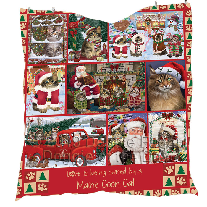 Love is Being Owned Christmas Maine Coon Cats Quilt