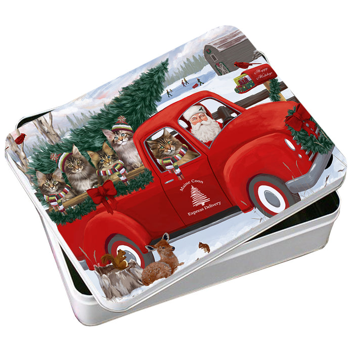 Christmas Santa Express Delivery Maine Coon Cats Family Photo Storage Tin PITN54991