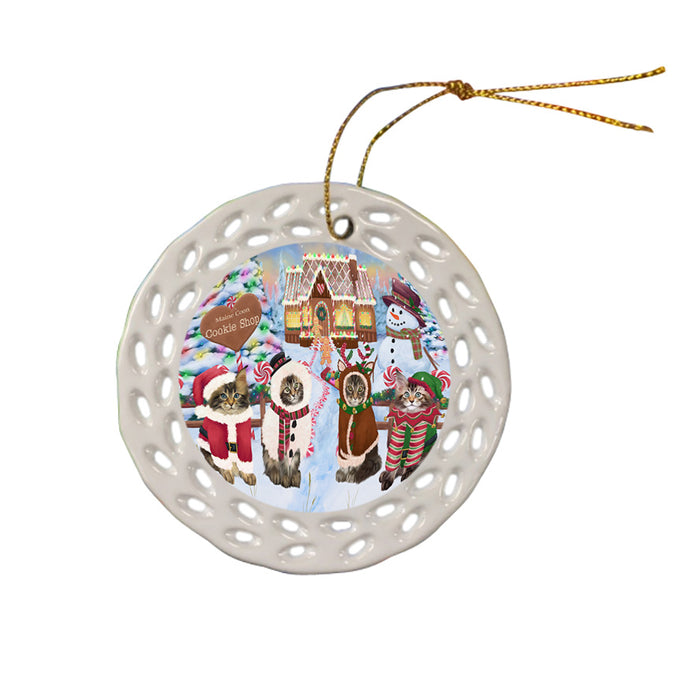 Holiday Gingerbread Cookie Shop Maine Coons Ceramic Doily Ornament DPOR56858