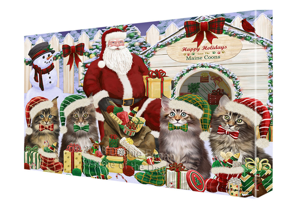 Christmas Dog House Maine Coons Cat Canvas Print Wall Art Décor CVS90260