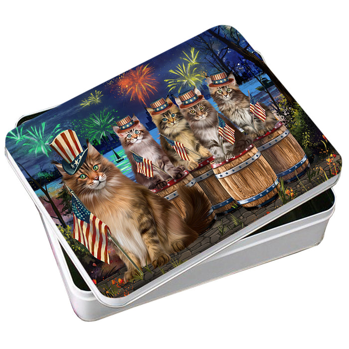 4th of July Independence Day Firework Maine Coon Cats Photo Storage Tin PITN54054