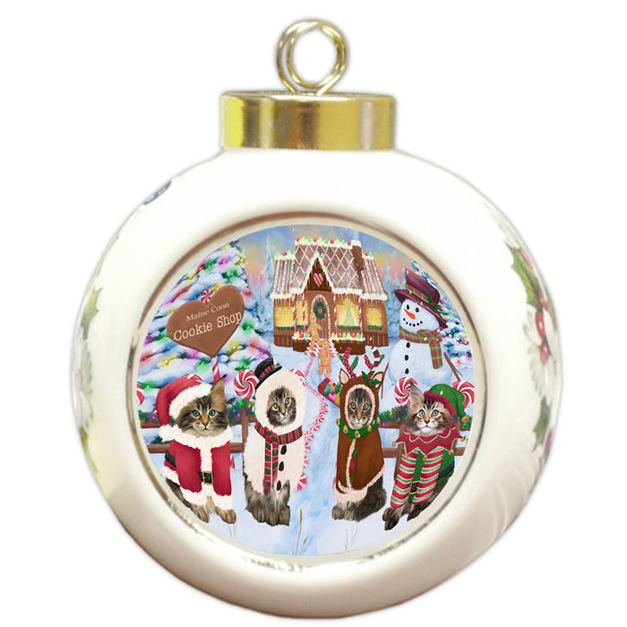 Holiday Gingerbread Cookie Shop Maine Coons Round Ball Christmas Ornament RBPOR56858