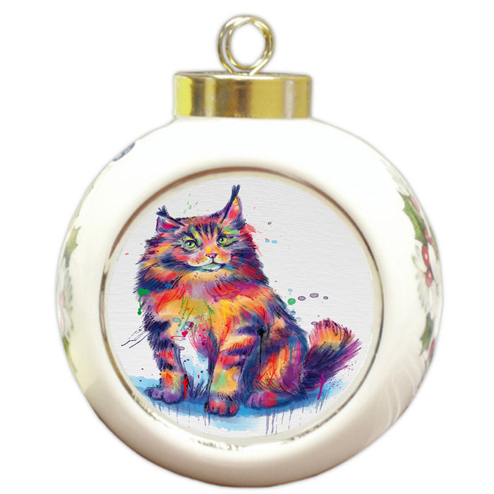 Watercolor Maine Coon Cat Round Ball Christmas Ornament RBPOR58218