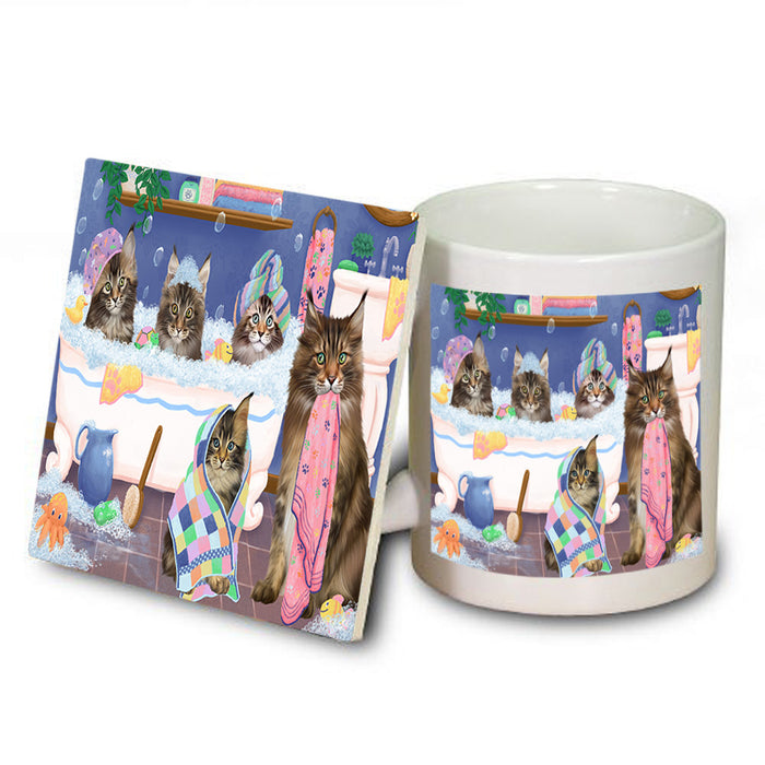 Rub A Dub Dogs In A Tub Maine Coons Cat Mug and Coaster Set MUC56793