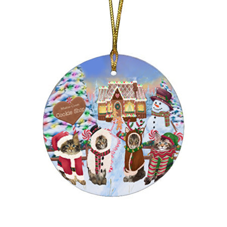 Holiday Gingerbread Cookie Shop Maine Coons Round Flat Christmas Ornament RFPOR56858