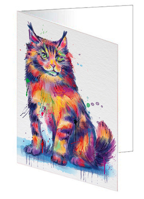 Watercolor Maine Coon Cat Handmade Artwork Assorted Pets Greeting Cards and Note Cards with Envelopes for All Occasions and Holiday Seasons GCD76787
