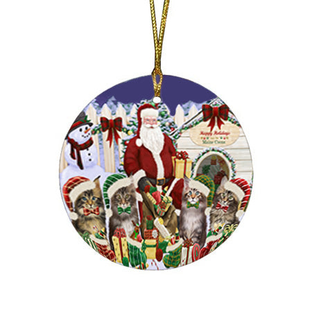 Christmas Dog House Maine Coons Cat Round Flat Christmas Ornament RFPOR52598