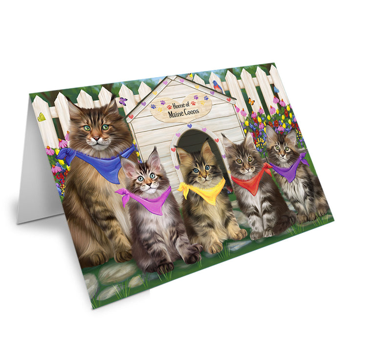 Spring Dog House Maine Coon Cats Handmade Artwork Assorted Pets Greeting Cards and Note Cards with Envelopes for All Occasions and Holiday Seasons GCD60662