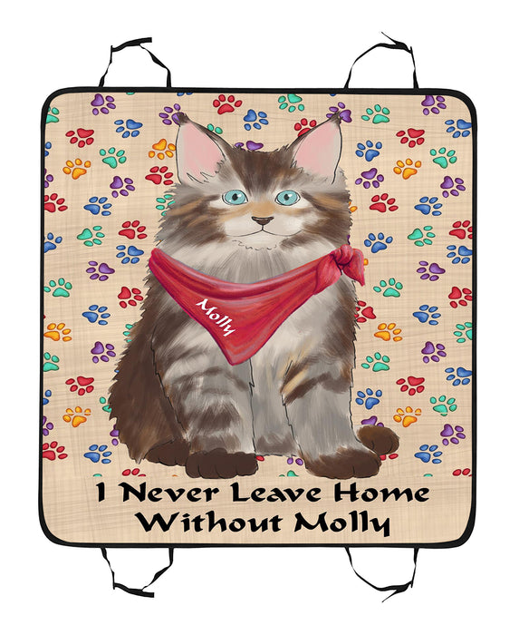 Personalized I Never Leave Home Paw Print Maine Coon Cats Pet Back Car Seat Cover