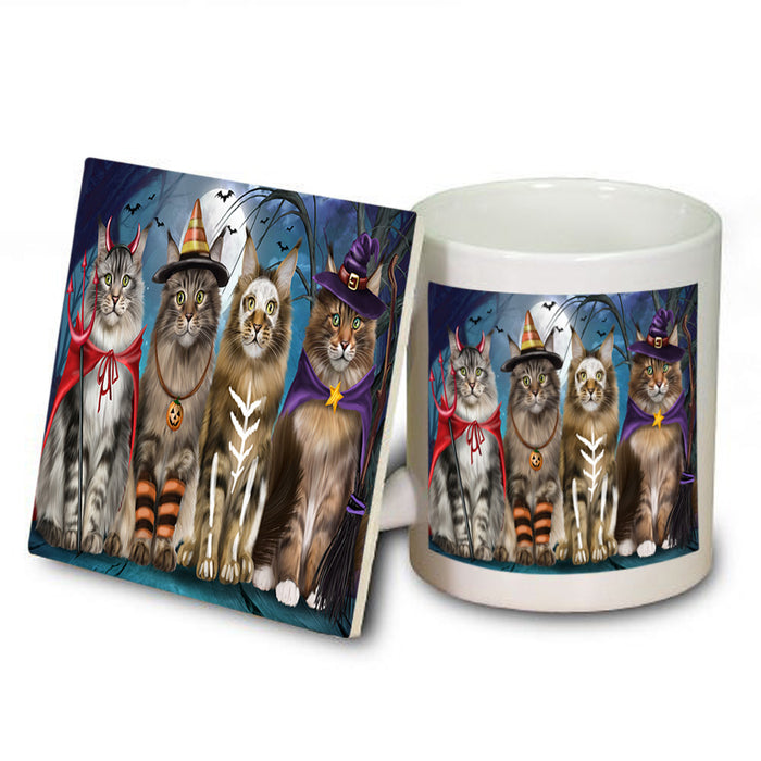 Happy Halloween Trick or Treat Maine Coon Cats Mug and Coaster Set MUC54472