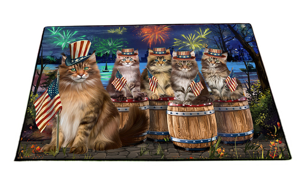 4th of July Independence Day Firework Maine Coon Cats Floormat FLMS54368