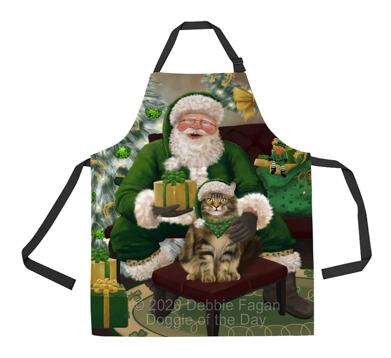 Christmas Irish Santa with Gift and Maine Coon Cat Apron Apron-48317