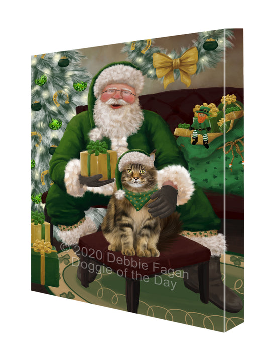 Christmas Irish Santa with Gift and Maine Coon Cat Canvas Print Wall Art Décor CVS147815