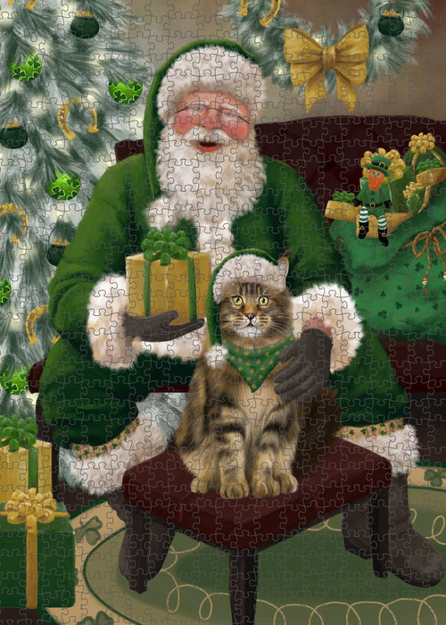 Christmas Irish Santa with Gift and Maine Coon Cat Puzzle with Photo Tin PUZL100464