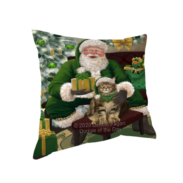 Christmas Irish Santa with Gift and Maine Coon Cat Pillow PIL86848