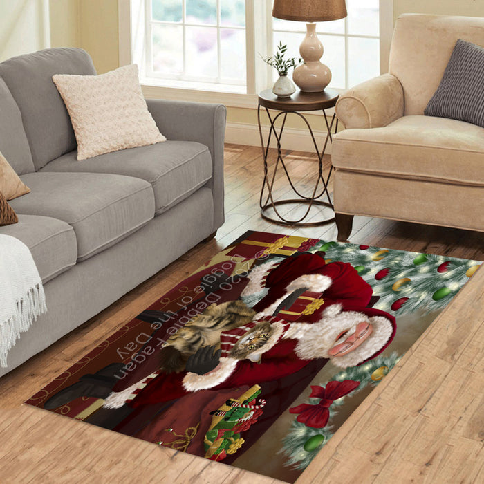 Santa's Christmas Surprise Maine Coon Cat Polyester Living Room Carpet Area Rug ARUG67629