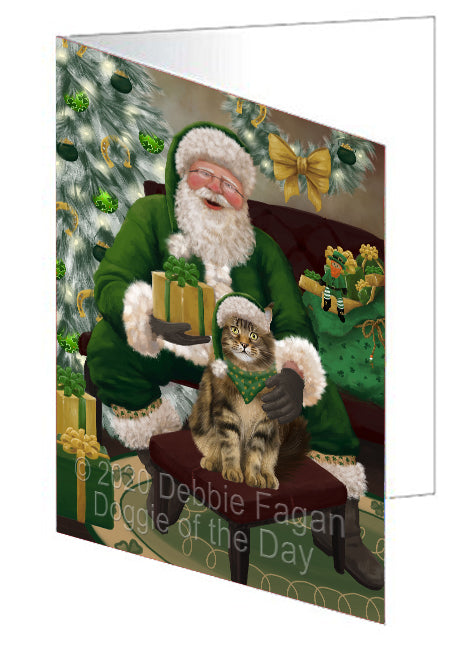 Christmas Irish Santa with Gift and Maine Coon Cat Handmade Artwork Assorted Pets Greeting Cards and Note Cards with Envelopes for All Occasions and Holiday Seasons GCD75893