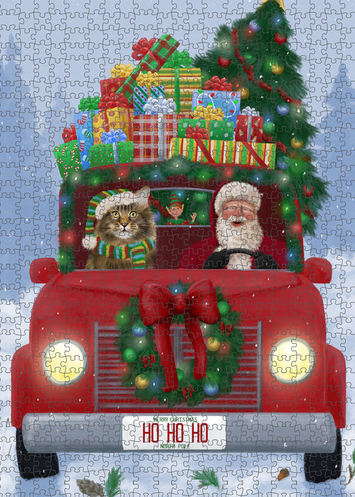 Christmas Honk Honk Red Truck Here Comes with Santa and Maine Coon Cat Puzzle with Photo Tin PUZL100072
