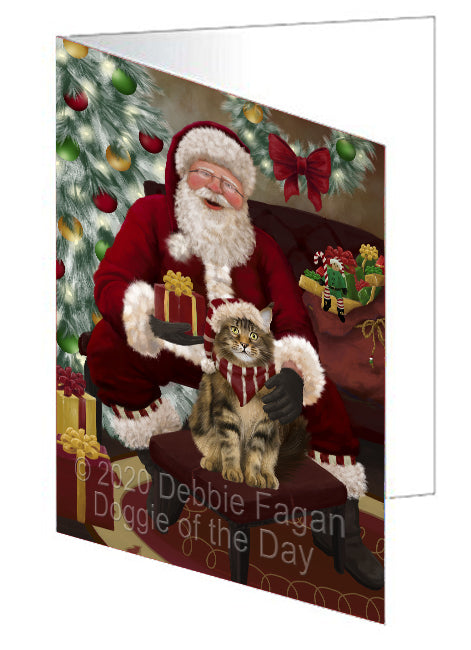 Santa's Christmas Surprise Maine Coon Cat Handmade Artwork Assorted Pets Greeting Cards and Note Cards with Envelopes for All Occasions and Holiday Seasons