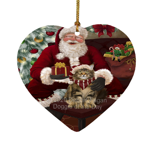 Santa's Christmas Surprise Maine Coon Cat Heart Christmas Ornament RFPOR58381