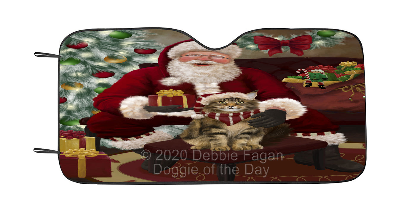 Santa's Christmas Surprise Maine Coon Cat Car Sun Shade Cover Curtain
