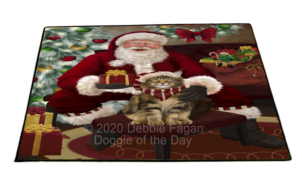Santa's Christmas Surprise Maine Coon Cat Indoor/Outdoor Welcome Floormat - Premium Quality Washable Anti-Slip Doormat Rug FLMS57490
